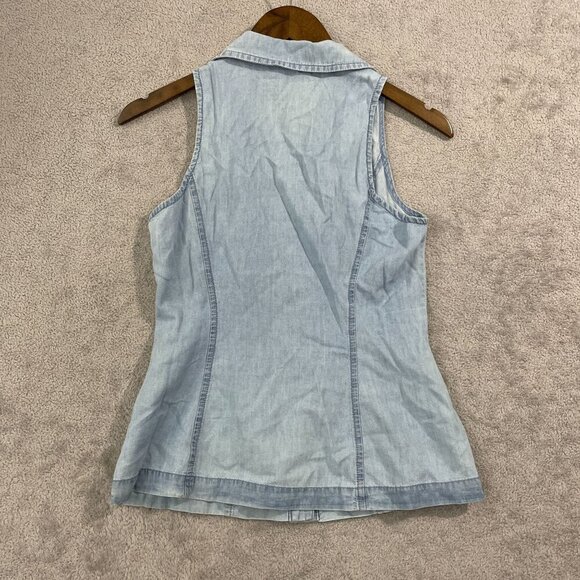 NEW Michael Kors Womens XS Button-Front Collared Skyblue was Tank Top - Picture 3 of 9